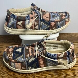 Hey Dude Wally Youth Neon Native Blue Pink Tribal Loafers Shoes 1301399 Size 2-3